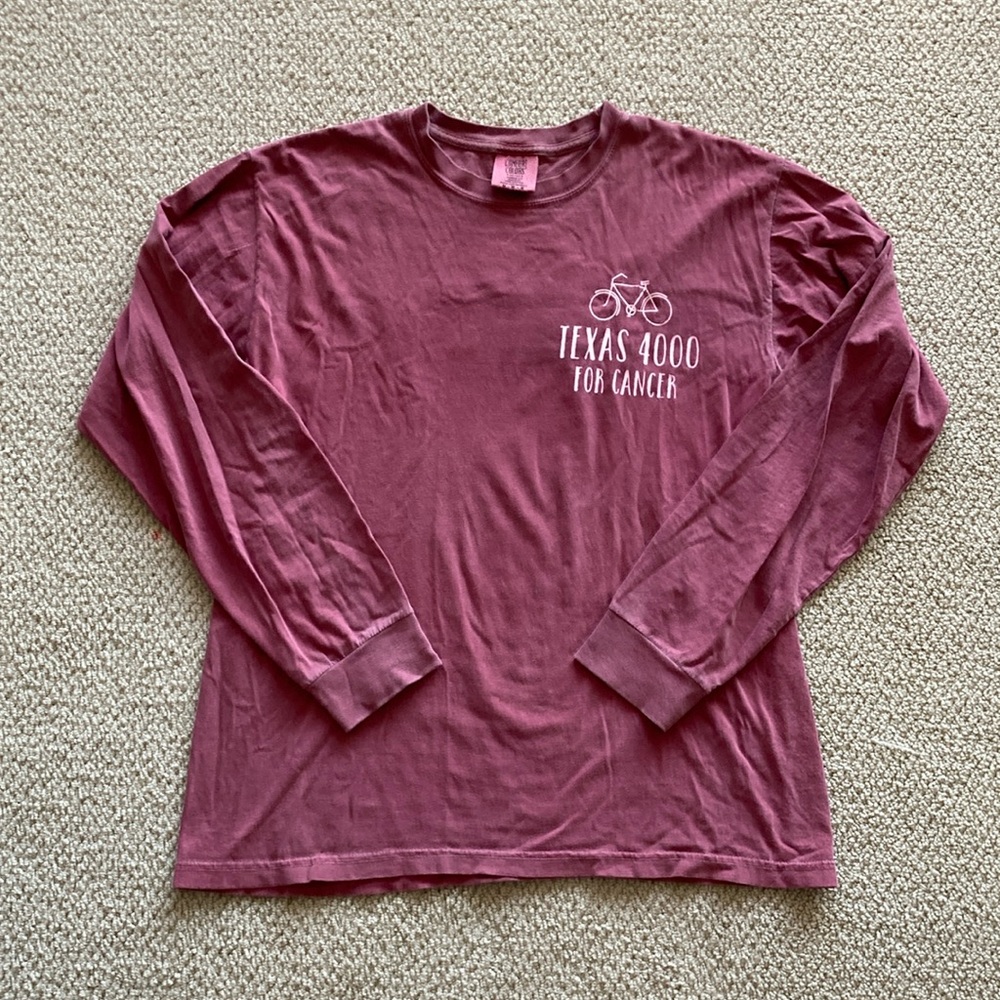 Comfort Colors Texas 4000 for Cancer Maroon Long Sleeve T-Shirt Size Medium EUC